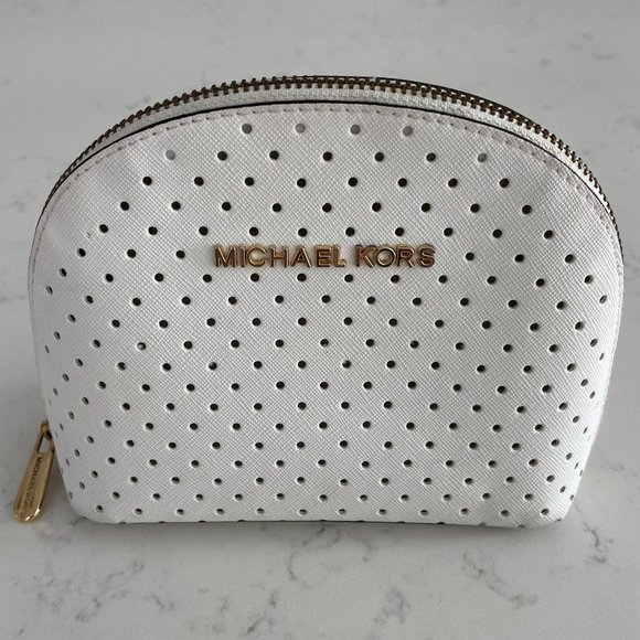 Michael Kors Zippered Make Up/Cosmetic Case w Perforated Dot Design White Sz OS - Picture 1 of 10